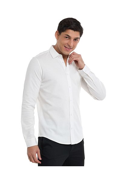 R&B Solid Shirt with Classic Collar and Long Sleeves