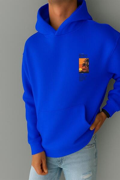 DM DOLCE MORE سترة رياضية مطبوعة بتصميم غروب الشمس من القطن الممشط بثلاثة خيوط