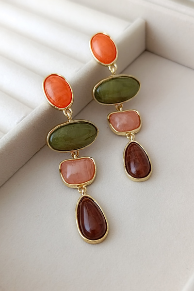 COSİTA Orange Green Powder Coffee Row Pastel Colors Brand Model Dangle Retro Long Earrings