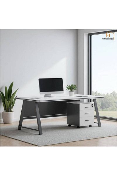 Al Saada Home Wooden Office Desk - White & Grey - 140×70×75cm