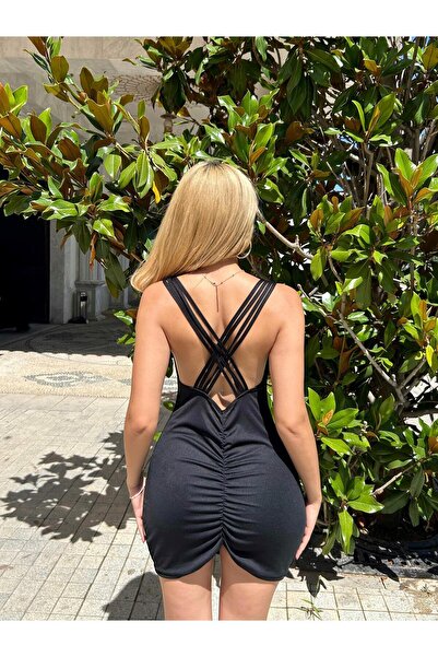 cathe cat Kadın Şık Sırt Dekolteli Büzgülü Mini Fantezi Elbise