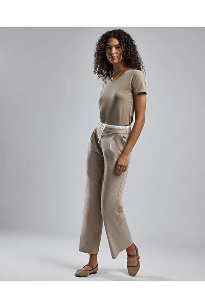 R&B Solid Wide Leg Pants with Drawstring Waist