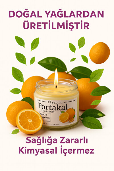 decomum Portakal Aromalı Kokulu Mum El Yapımı Dekoratif Cam Kavanozda Mum 230gr.
