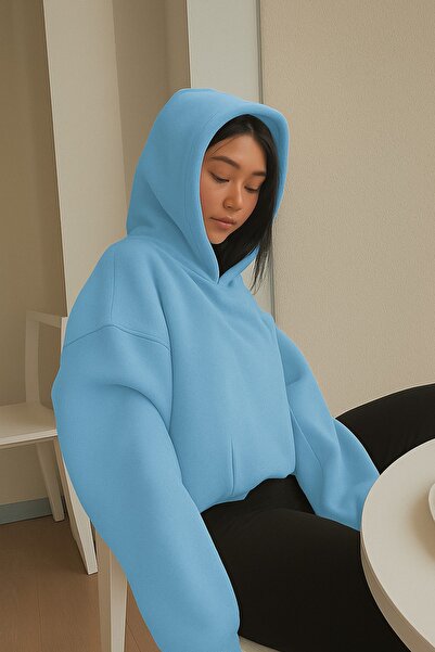 DM DOLCE MORE Hanorac unisex de culoare uni din bumbac pieptănat cu 3 fire