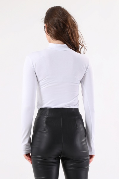 LAENT Body de damă, alb, crem, cu guler ridicat, 2 piese