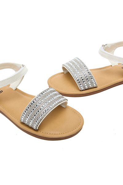 R&B Embellished Velcro Strap Flat Sandals
