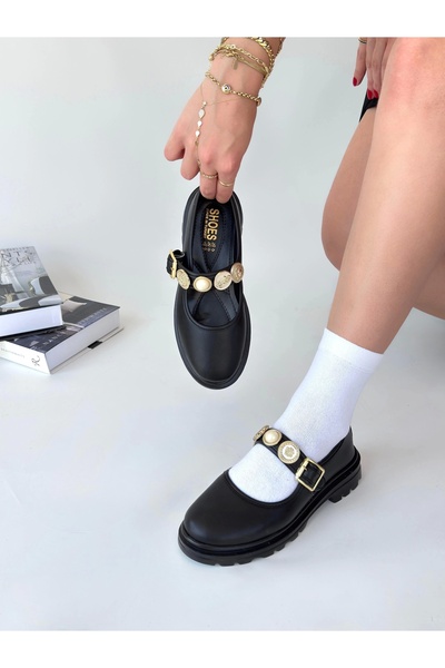 Işıltı kidss Okira Black Leather Oxford Shoes