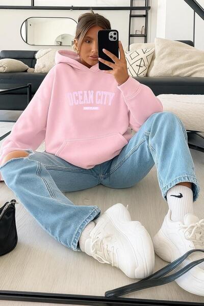 DM DOLCE MORE Hanorac din bumbac pieptănat cu 3 fire, imprimat OCEAN CITY