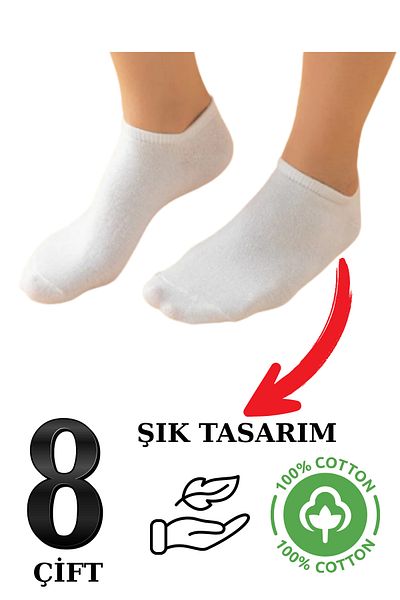 DİLRUBA AVM Invisible Soft Cotton Lycra Combed Cotton Booties Socks in Men's Shoes 8-Piece Comfortable White Quality
