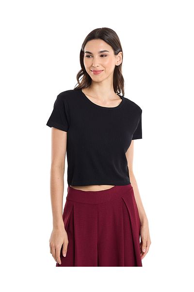 R&B Ribbed Top with Round Neck and Short Sleeves