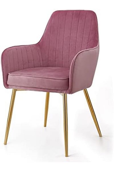 MAPLE HOME DECORATION Dinning Chair, Soft Velvet Seat and Back With Thick Seat Cushion Metal Legs Armchairs (Pink)