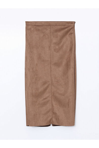 LC Waikiki Women's Suede Skirt with Zippered Waist