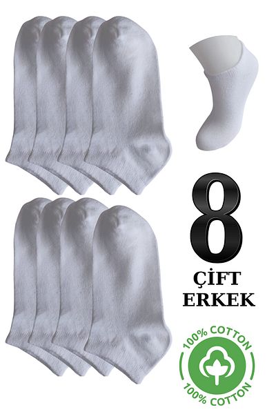 DİLRUBA AVM Invisible Soft Cotton Lycra Combed Cotton Booties Socks in Men's Shoes 8-Piece Comfortable White Quality