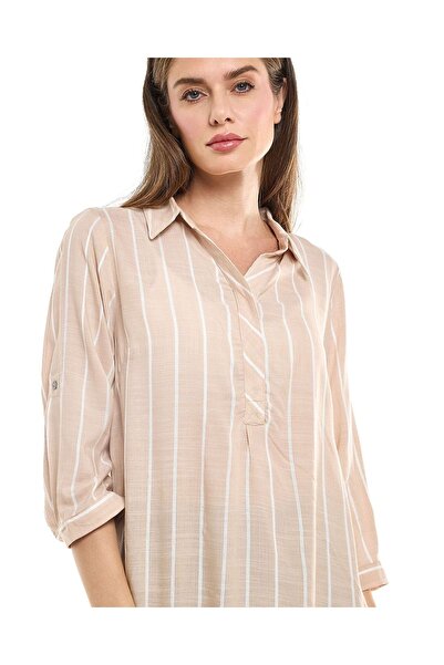R&B Striped Tunic with Classic Collar and 3/4 Sleeves