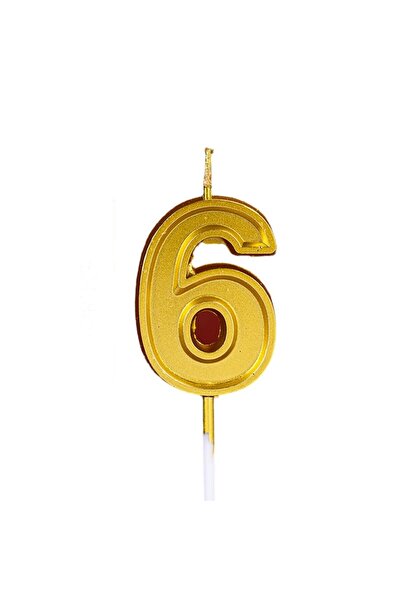 Teo Lumanare pentru Tort Cifra 6, , 4.8 cm, Aniversare, Aurie