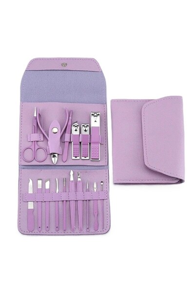 Flippy Set 16 Pieces of Cosmetic Care, Flippy, for Manicure, Pedicure, Face, Organizer Bag Made of -Leat