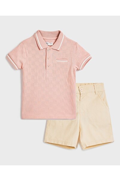 R&B Textured Polo T-Shirt and Shorts Set