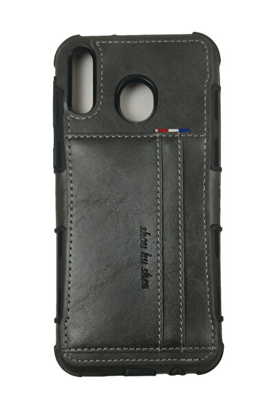 OEM Husă compatibilă cu Samsung M20 silicon, imitație de piele, suport gri, c...