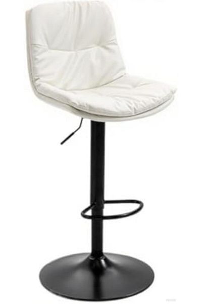 MAPLE HOME DECORATION Bar Chair Leather 360° Swivel Adjustable Height Backrest Black Metal Legs Modren Style (White)