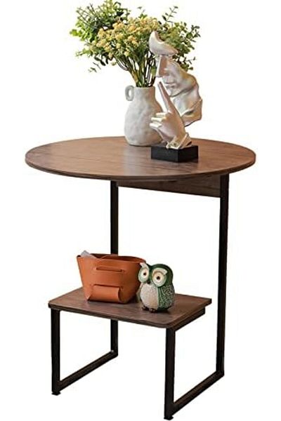 Türkiye Small Coffee Table Rustic Brown 2 Tiers Shelf C-Shape End Table Side Table Accent Furniture for Livi