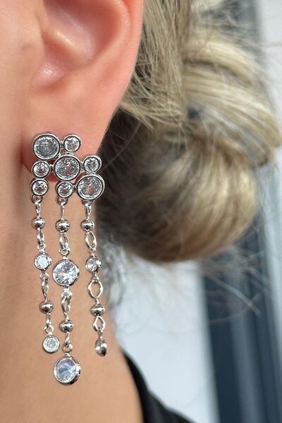 TAKIŞTIR Silver Color Stone Detailed Earrings (Pair)