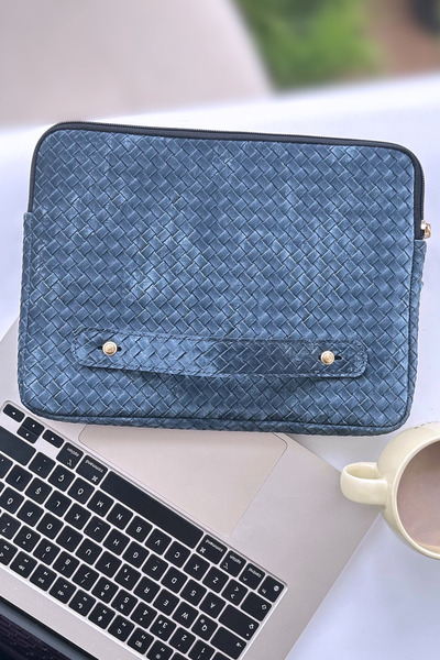 worken 11 Inch Tablet Nubuck Leather Case, Waterproof, Impact Protection, Zipper Closure, Navy Blue