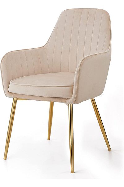 MAPLE HOME DECORATION Dinning Chair, Soft Velvet Seat and Back With Thick Seat Cushion Metal Legs Armchairs (Beige)