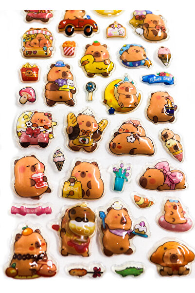 repro design Capybara Embossed 3D Sticker Label 11X21 cm – 1 Pack (Sent According to Pattern Stock Condition)