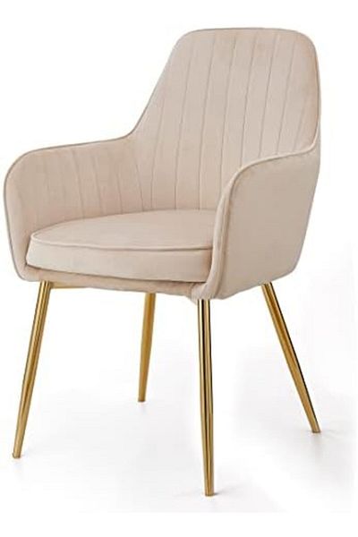 MAPLE HOME DECORATION Dinning Chair, Soft Velvet Seat and Back With Thick Seat Cushion Metal Legs Armchairs (Beige)