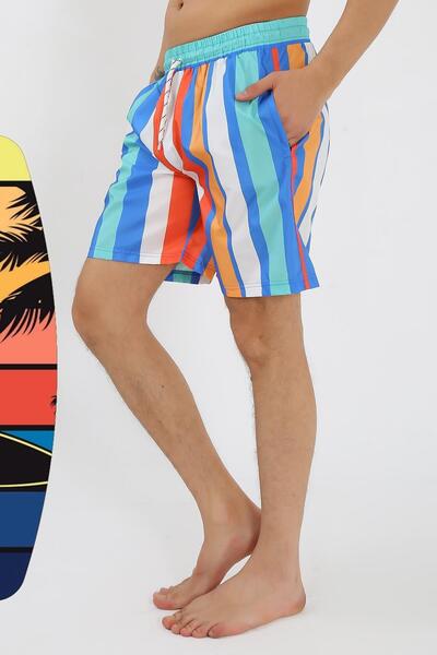 Celira Men's Patterned Zipper Pocket Swim Shorts Blue