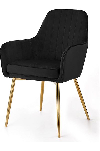 MAPLE HOME DECORATION Dinning Chair, Soft Velvet Seat and Back With Thick Seat Cushion Metal Legs Armchairs (Black)