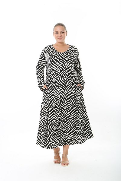 XL Modam Women's Lycra Viscose Black Patterned Plus Size Dress