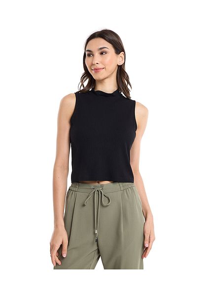 R&B Ribbed Sleeveless Top with High Neck