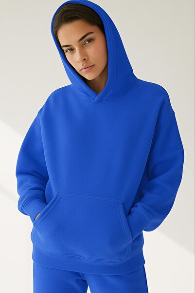 BENROMA سترة رياضية بلون واحد للجنسين مصنوعة من القطن الممشط بثلاث خيوط