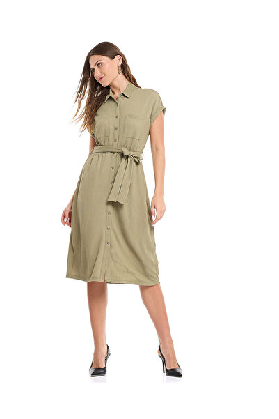 R&B Textured Shirt Dress with Short Sleeves
