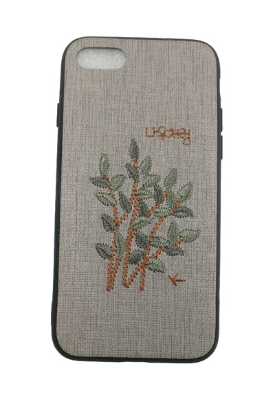 OEM Carcasă compatibilă cu iPhone 7, Bambus brodat pe imitație de piele, Crem