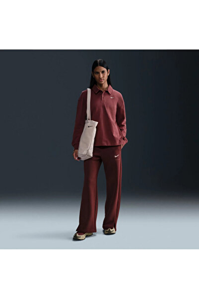 Nike Phoenix Fleece HR GX Wide Pant Kadın Bordo Eşofman Altı (YOUSPORTSWEAR)