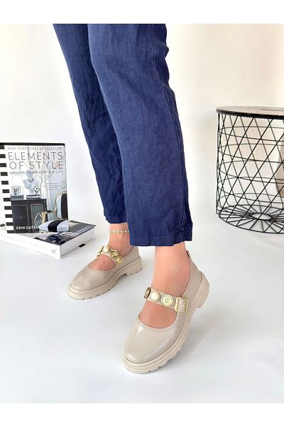 ufukmoda Okira Beige Patent Leather Oxford Shoes