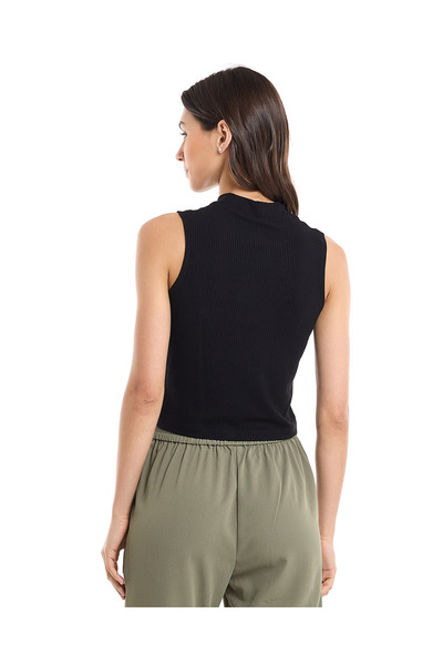 R&B Ribbed Sleeveless Top with High Neck