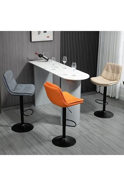 MAPLE HOME DECORATION Bar Chair Leather 360° Swivel Adjustable Height Backrest Black Metal Legs Modren Style (White)