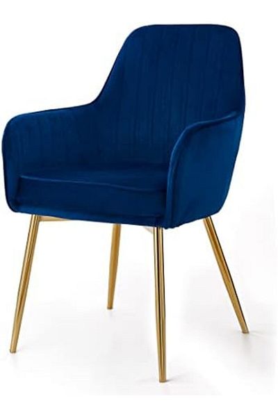 MAPLE HOME DECORATION Dinning Chair, Soft Velvet Seat and Back With Thick Seat Cushion Metal Legs Armchairs (Blue)