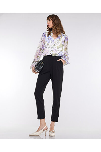 R&B Pleat Detail Slim Fit Pants with Elastic Waist