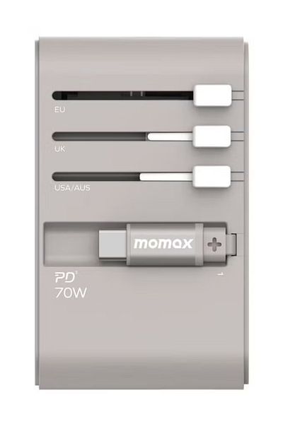 Momax UA18 1-World 70W GaN 3 Ports + Multi Plug Travel Adapter Multi Volt 100-250V - Grey