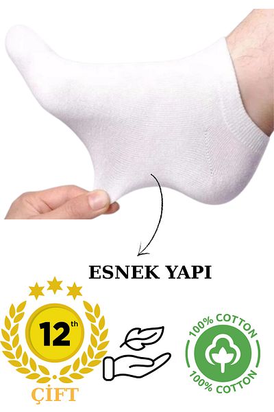 DİLRUBA AVM 12 Pairs of Shoes Invisible Soft Cotton Lycra Combed Cotton Summer Booties Socks Comfortable White Quality