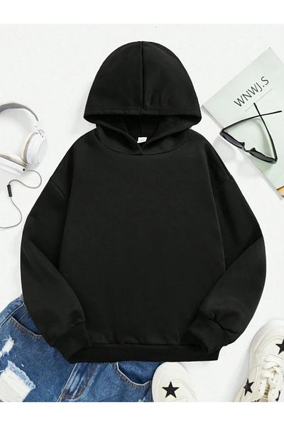 aynewmoda Unisex Long Sleeve Hoodie with Cartoon Print on the Back
