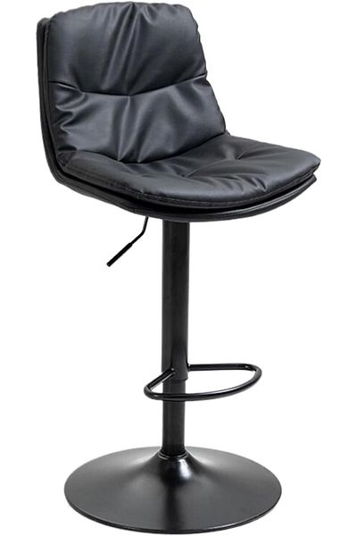 MAPLE HOME DECORATION Bar Chair Leather 360° Swivel Adjustable Height Backrest Black Metal Legs Modren Style (Black)