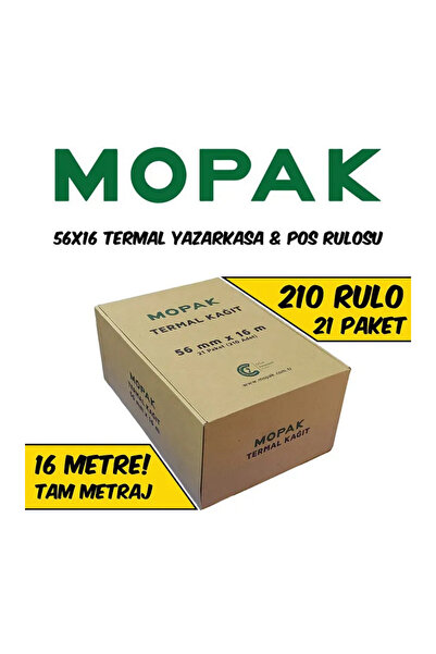 Mopak 56x16 Termal Rulo - Yazarkasa Pos Rulosu 1 Koli 210 Adet Rulo