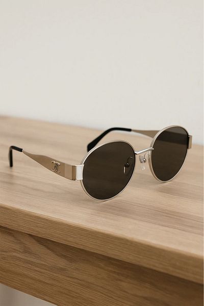 LAALUNA Vintage Round Metal Sunglasses with Wide Silver Temples