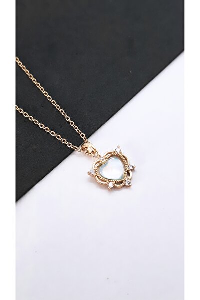 Serenity قلادة من الفولاذ على شكل قلب من حجر الزركون والأوبال