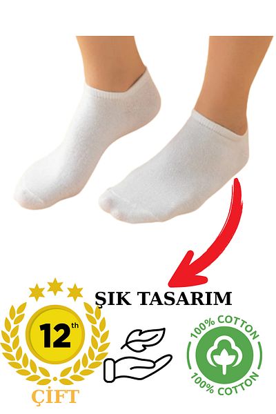 DİLRUBA AVM 12 Pairs of Shoes Invisible Soft Cotton Lycra Combed Cotton Summer Booties Socks Comfortable White Quality